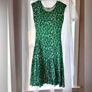 Boden Green and White Floral Midi Fit-and-Flare Dress